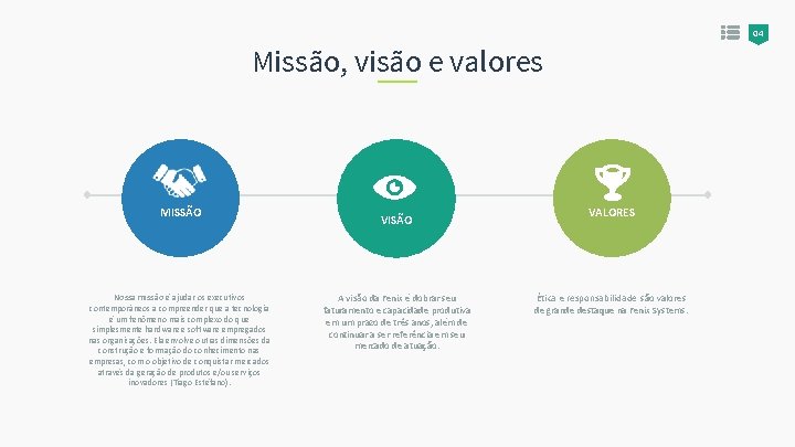 04 Missão, visão e valores MISSÃO Nossa missão é ajudar os executivos contemporâneos a