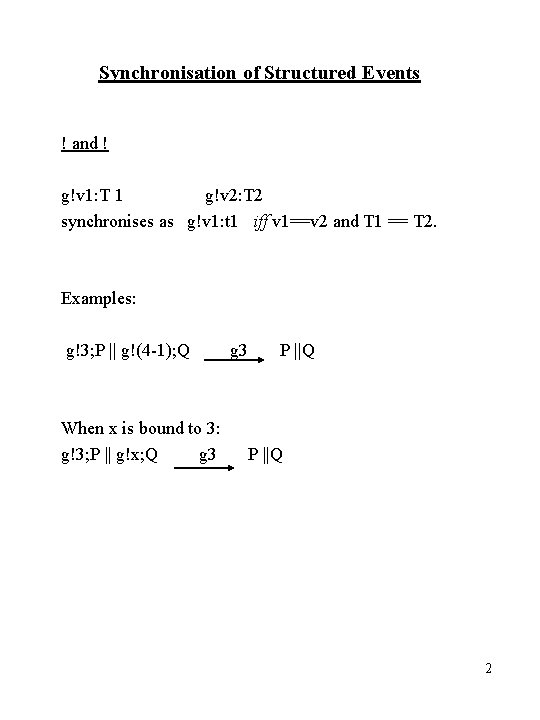 Synchronisation Of Structured Events Scope G X T