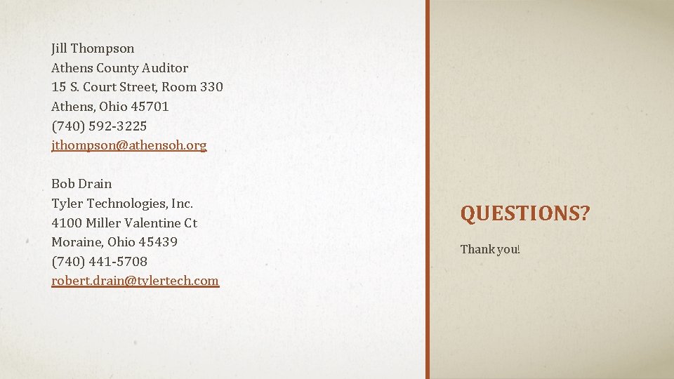 Jill Thompson Athens County Auditor 15 S. Court Street, Room 330 Athens, Ohio 45701