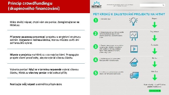 Princip crowdfundingu (skupinového financování) Máte skvělý nápad, chybí vám ale peníze. Zaregistrujte se na Princip crowdfundingu (skupinového financování) Máte skvělý nápad, chybí vám ale peníze. Zaregistrujte se na