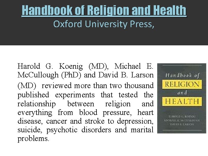 Handbook of Religion and Health Oxford University Press, Harold G. Koenig (MD), Michael E.