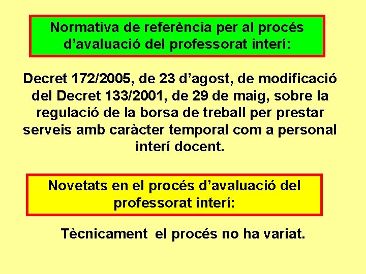 Normativa de referència per al procés d’avaluació del professorat interí: Decret 172/2005, de 23