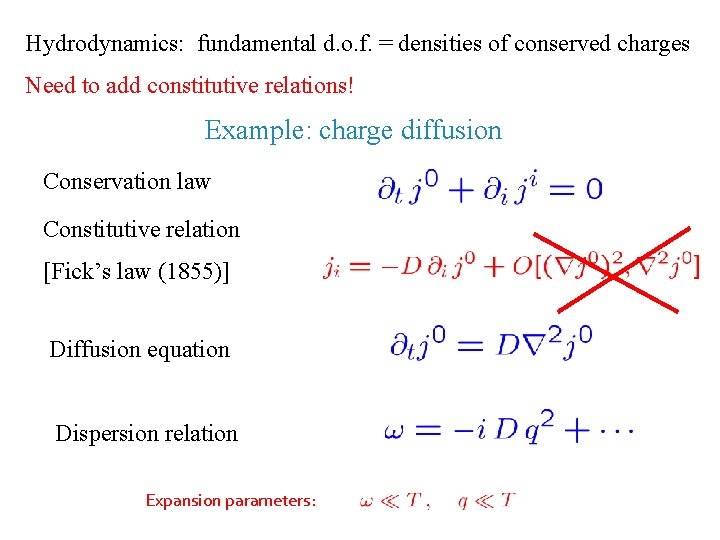 Hydrodynamics: fundamental d. o. f. = densities of conserved charges Need to add constitutive