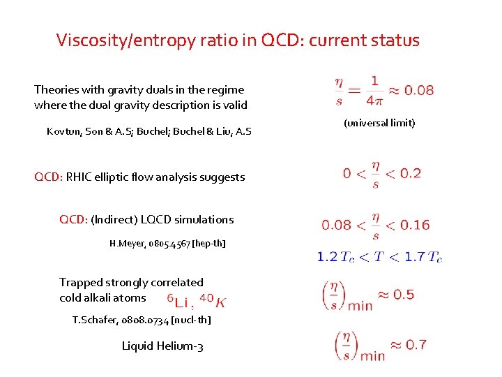 Viscosity/entropy ratio in QCD: current status Theories with gravity duals in the regime where