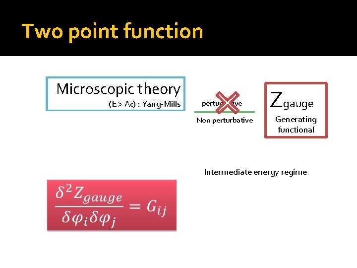 Two point function Microscopic theory (E > Λc) : Yang-Mills Low energy effective theory