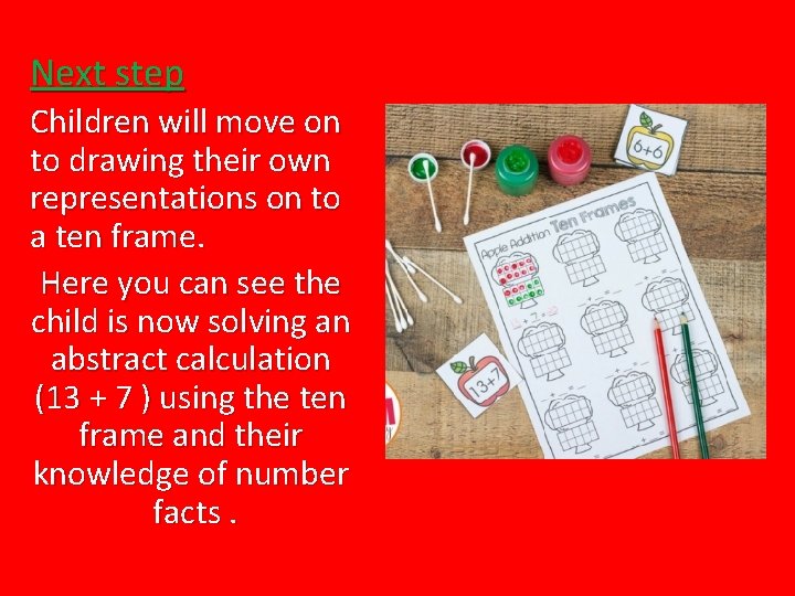 Next step Children will move on to drawing their own representations on to a