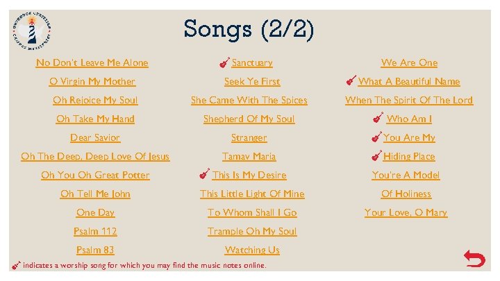 Songs (2/2) No Don’t Leave Me Alone Sanctuary We Are One O Virgin My
