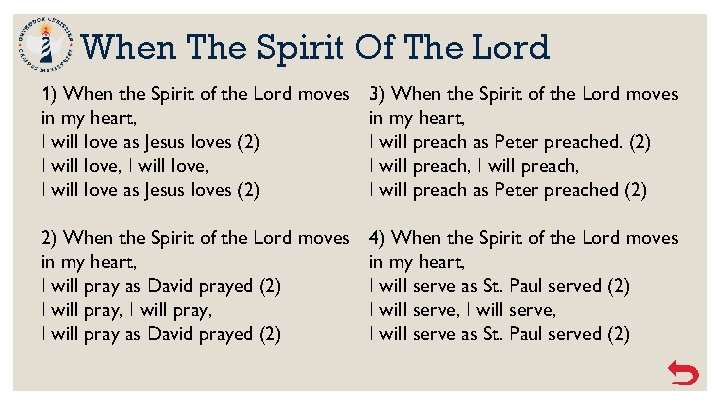 When The Spirit Of The Lord 1) When the Spirit of the Lord moves