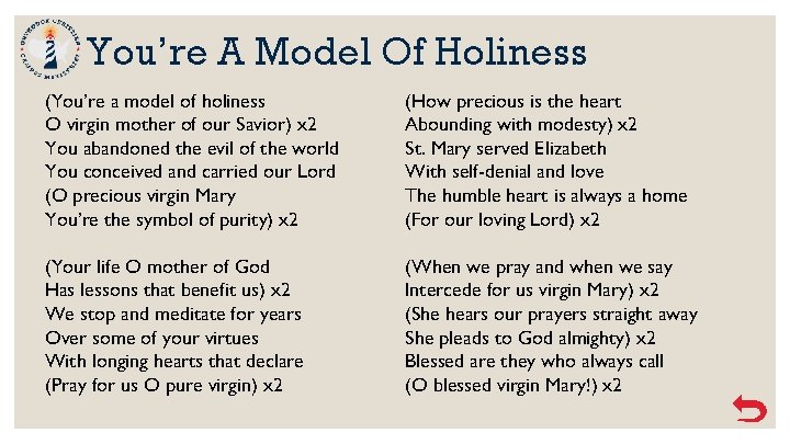 You’re A Model Of Holiness (You’re a model of holiness O virgin mother of