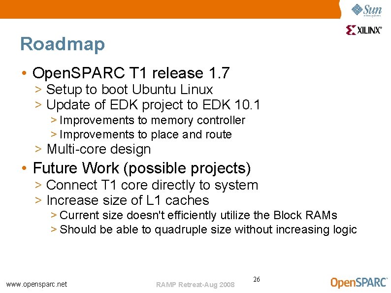 Roadmap • Open. SPARC T 1 release 1. 7 > Setup to boot Ubuntu