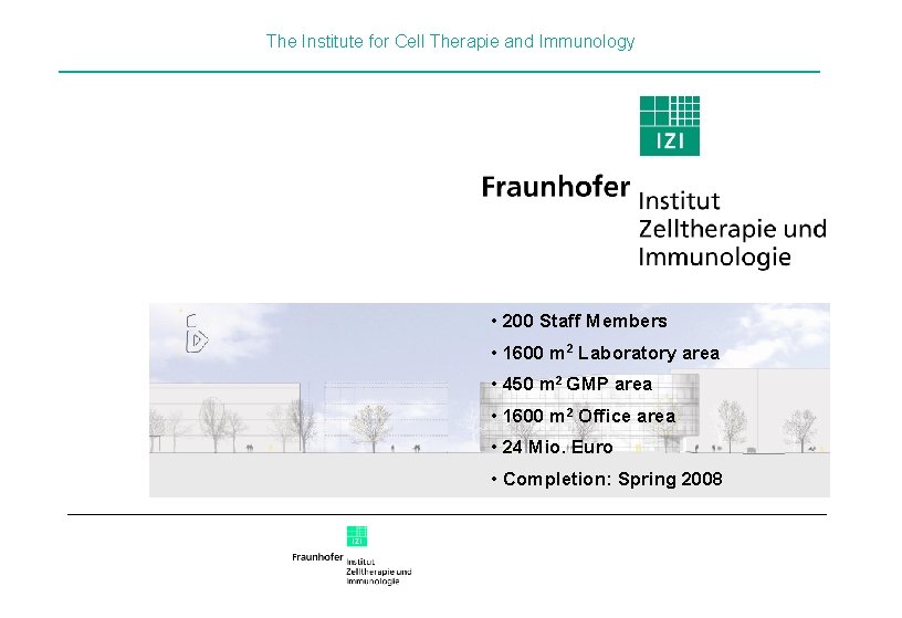 The Institute for Cell Therapie and Immunology • 200 Staff Members • 1600 m