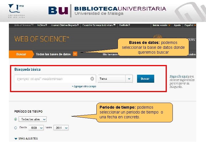 Bases de datos: podemos seleccionar la base de datos donde queremos buscar Campos de