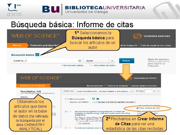 Búsqueda básica: Informe de citas 1º Seleccionamos la Búsqueda básica para buscar los artículos