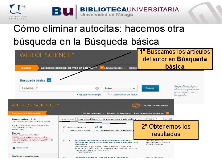 Cómo eliminar autocitas: hacemos otra búsqueda en la Búsqueda básica 1º Buscamos los artículos