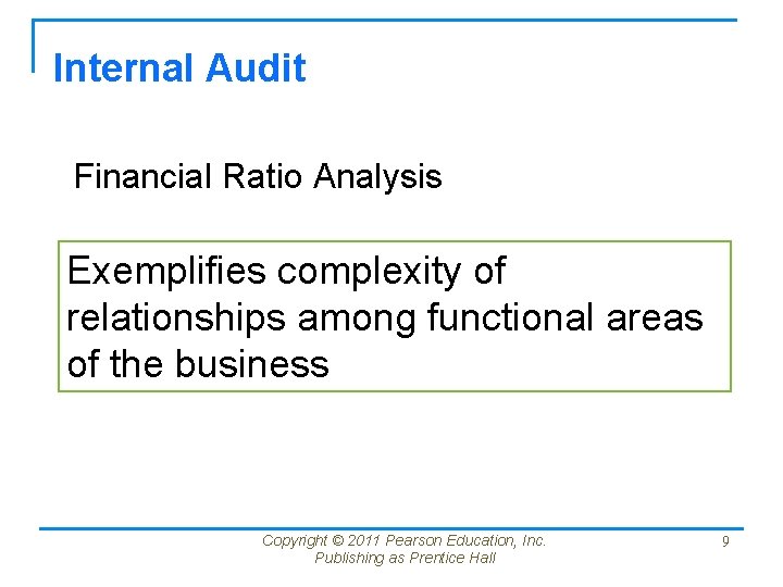Internal Audit Financial Ratio Analysis Exemplifies complexity of relationships among functional areas of the Internal Audit Financial Ratio Analysis Exemplifies complexity of relationships among functional areas of the