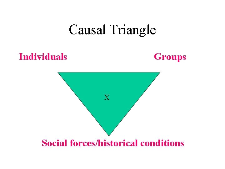 Causal Triangle Individuals Groups X Social forces/historical conditions 