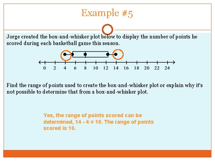 Example #5 Jorge created the box-and-whisker plot below to display the number of points