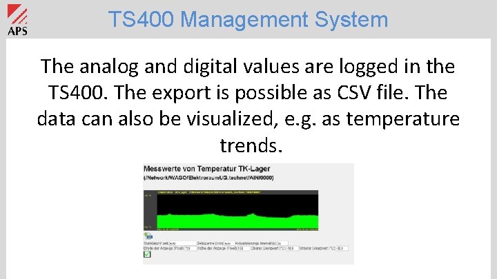 TS 400 Management System The analog and digital values are logged in the TS