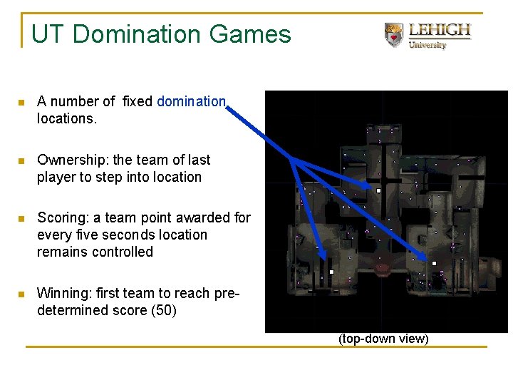 UT Domination Games n A number of fixed domination locations. n Ownership: the team