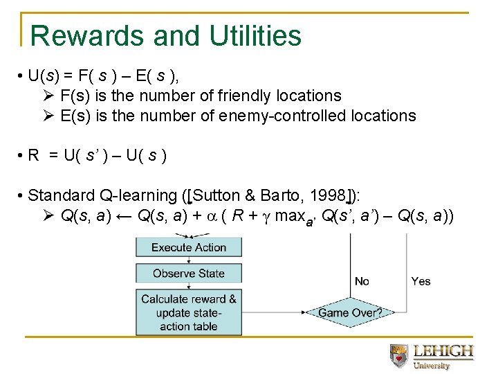 Rewards and Utilities • U(s) = F( s ) – E( s ), Ø