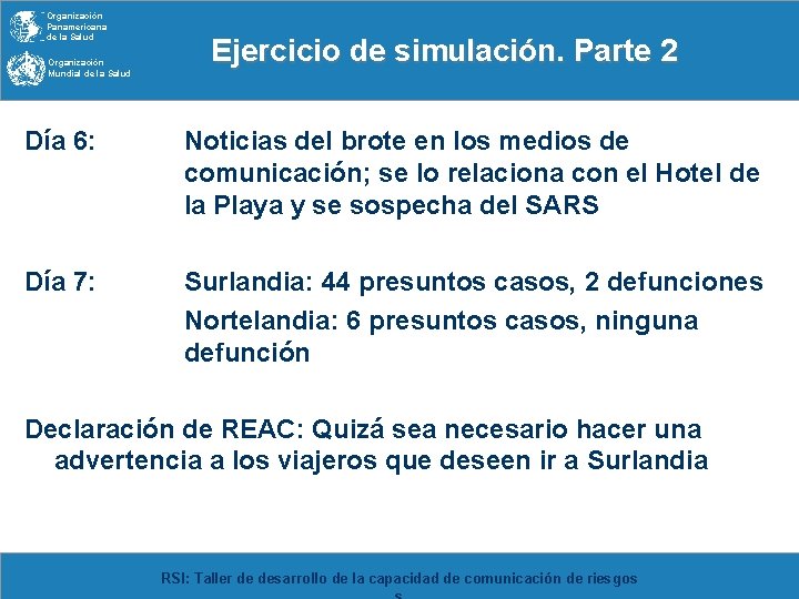 Organización Panamericana de la Salud Organización Mundial de la Salud Ejercicio de simulación. Parte