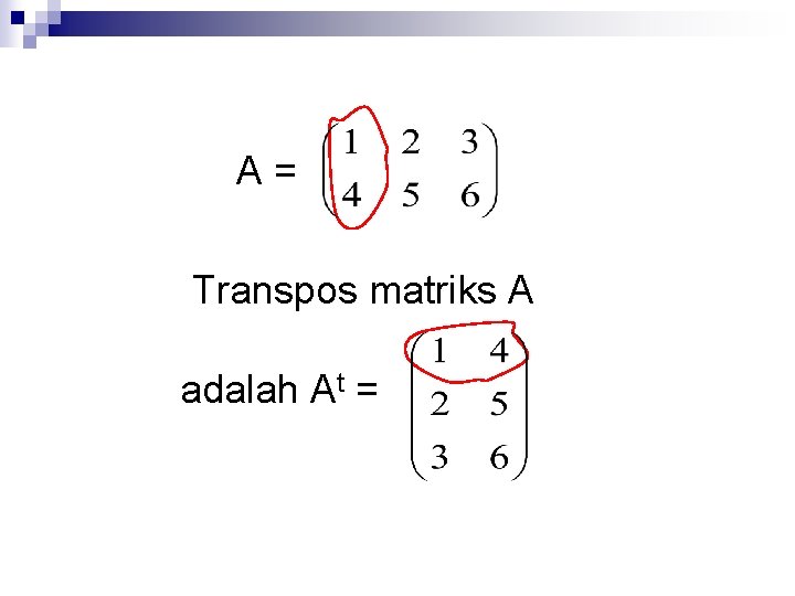 A= Transpos matriks A adalah At = 