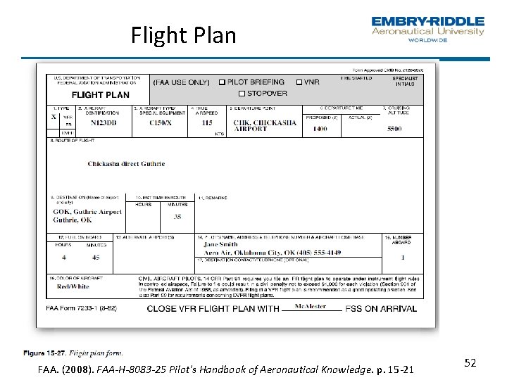 Flight Plan FAA. (2008). FAA H 8083 25 Pilot's Handbook of Aeronautical Knowledge. p. Flight Plan FAA. (2008). FAA H 8083 25 Pilot's Handbook of Aeronautical Knowledge. p.