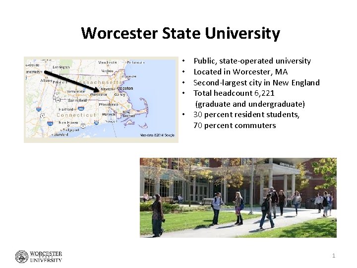 Worcester State University Public, state-operated university Located in Worcester, MA Second-largest city in New