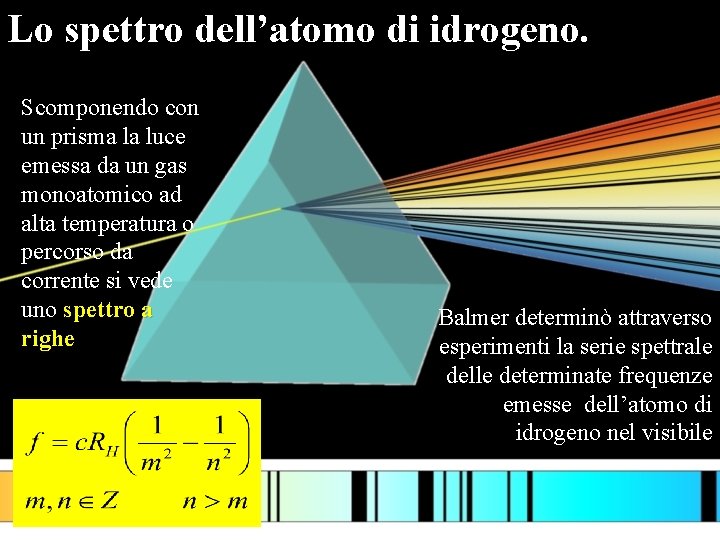 Lo spettro dell’atomo di idrogeno. Scomponendo con un prisma la luce emessa da un