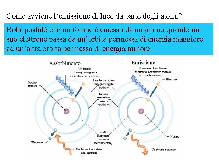 Come avviene l’emissione di luce da parte degli atomi? Bohr postulò che un fotone