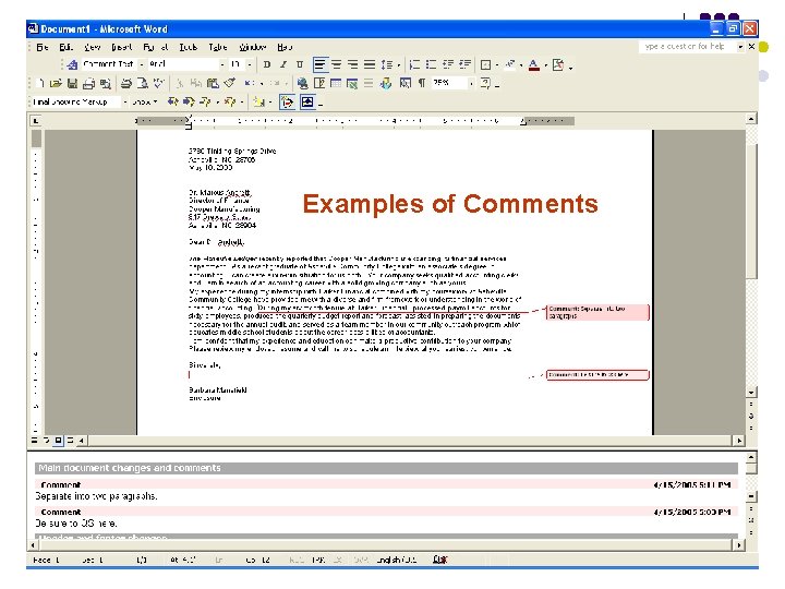 Examples of Comments Examples of Comments