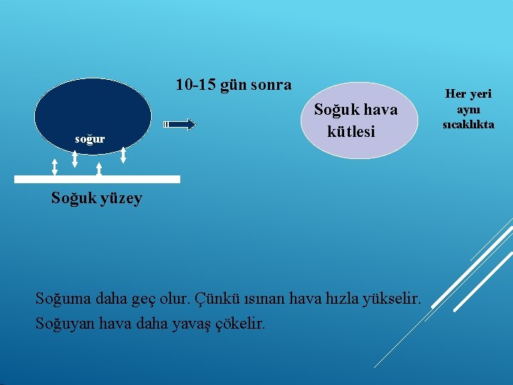 10 -15 gün sonra soğur Soğuk hava kütlesi Soğuk yüzey Soğuma daha geç olur.