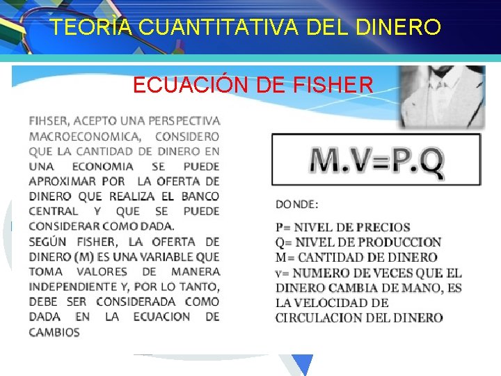 TEORÌA CUANTITATIVA DEL DINERO 1 2 ECUACIÓN DE FISHER Como instrumento universal de cambio TEORÌA CUANTITATIVA DEL DINERO 1 2 ECUACIÓN DE FISHER Como instrumento universal de cambio