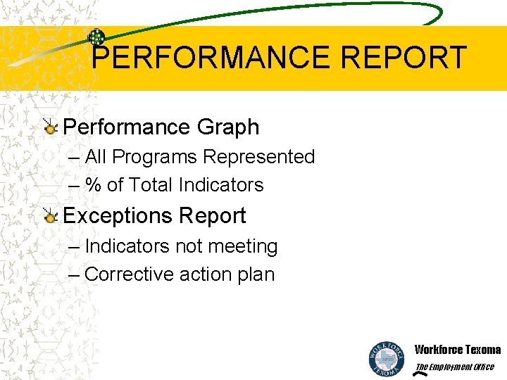 PERFORMANCE REPORT Performance Graph – All Programs Represented – % of Total Indicators Exceptions