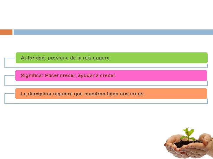 Autoridad: proviene de la raíz augere. Significa: Hacer crecer, ayudar a crecer. La disciplina
