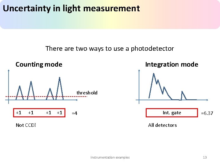 Uncertainty in light measurement There are two ways to use a photodetector Counting mode