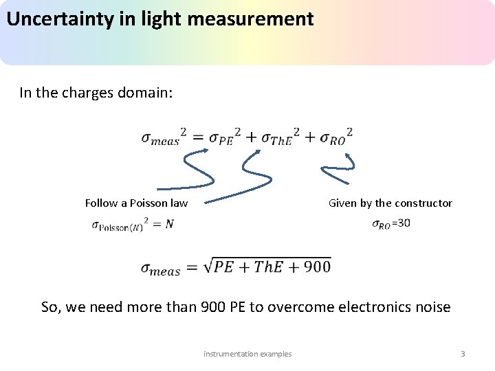 Uncertainty in light measurement In the charges domain: Follow a Poisson law Given by