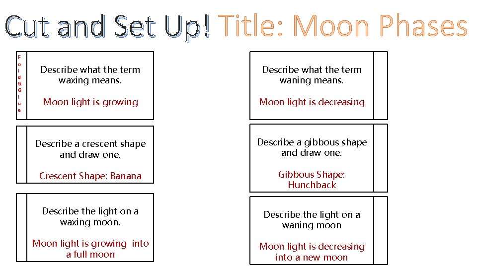 Cut and Set Up! Title: Moon Phases F o l d & G l Cut and Set Up! Title: Moon Phases F o l d & G l