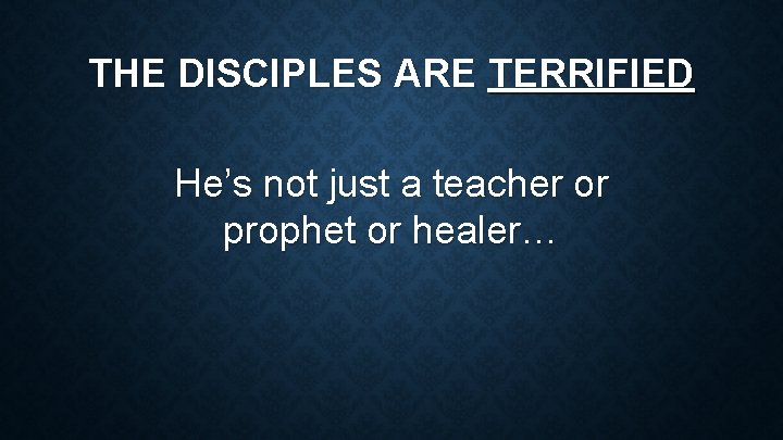 THE DISCIPLES ARE TERRIFIED He’s not just a teacher or prophet or healer… 