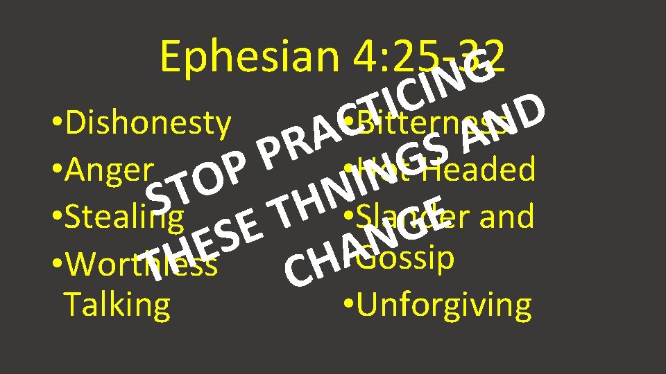 Ephesian 4: 25 -32 G N I C I T D • Dishonesty •