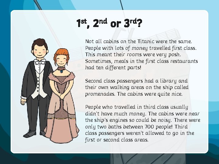 1 st, 2 nd or 3 rd? Not all cabins on the Titanic were