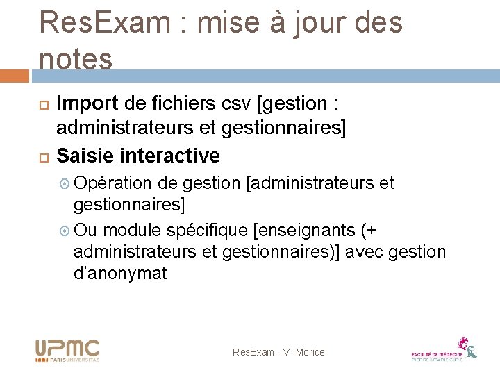 Res. Exam : mise à jour des notes Import de fichiers csv [gestion :