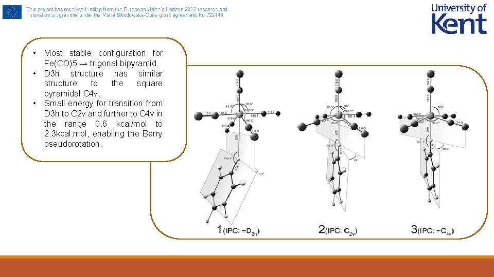  • Most stable configuration for Fe(CO)5 → trigonal bipyramid. • D 3 h