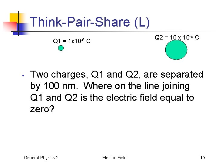 Think-Pair-Share (L) Q 1 = • 1 x 10 -6 Q 2 = 10