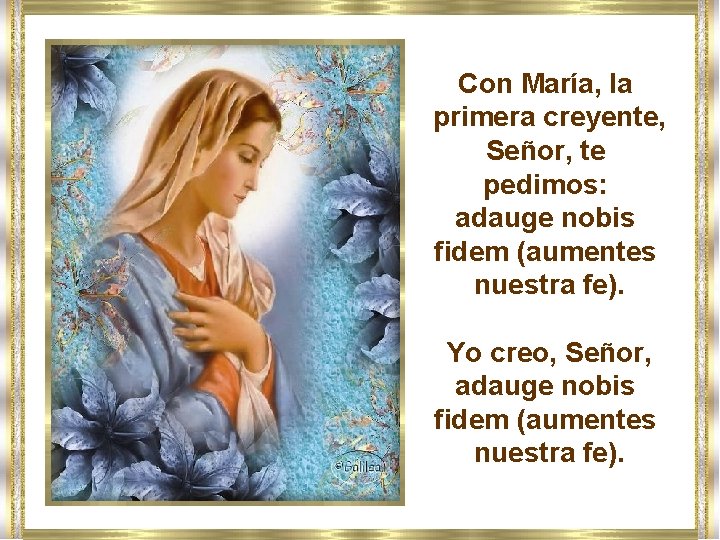 Con María, la primera creyente, Señor, te pedimos: adauge nobis fidem (aumentes nuestra fe).