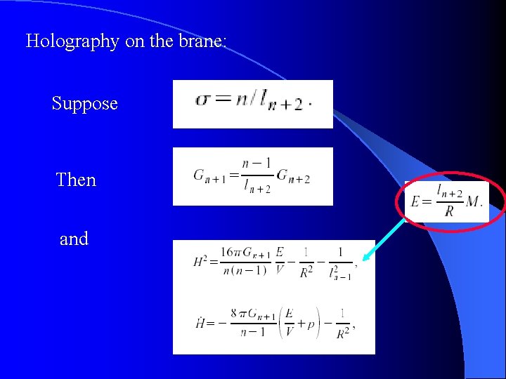 Holography on the brane: Suppose Then and 