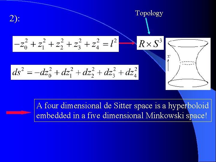 2): Topology A four dimensional de Sitter space is a hyperboloid embedded in a