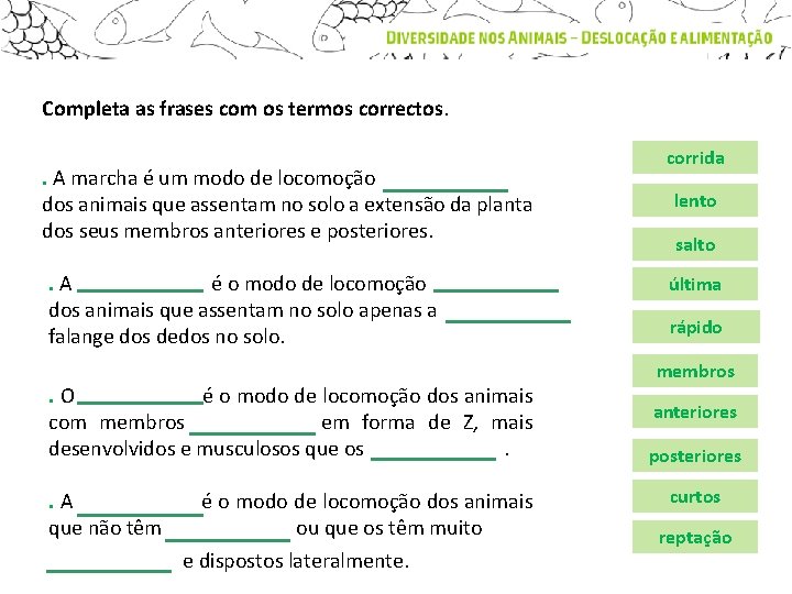 Completa as frases com os termos correctos. . A marcha é um modo de