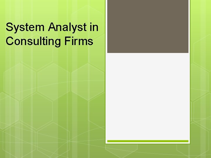 System Analyst in Consulting Firms 