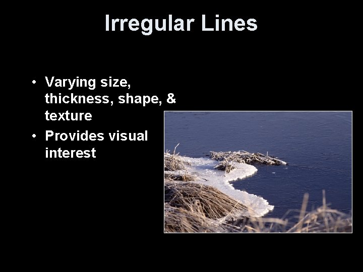 Irregular Lines • Varying size, thickness, shape, & texture • Provides visual interest 